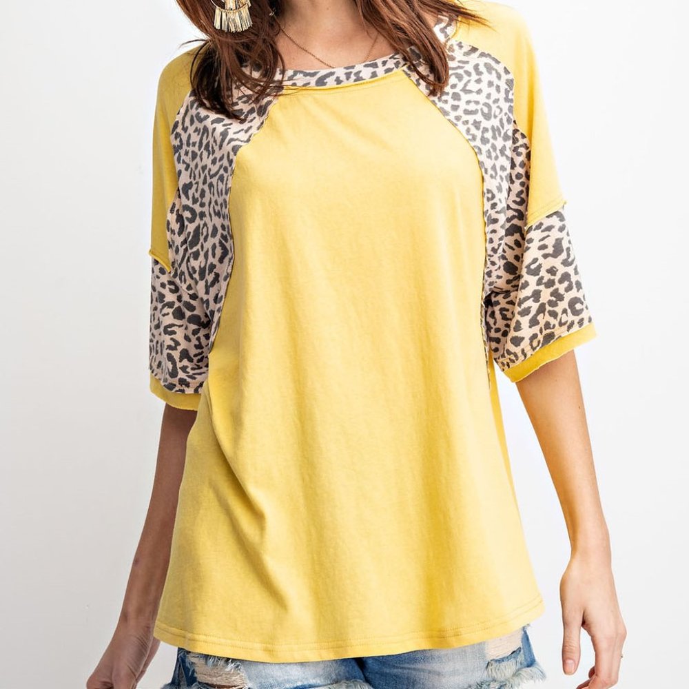 EASEL L Yellow With Animal Print Mix Loose Fit Top